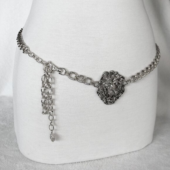 Lion of Judah Chain Link Silver Tone Belt Tribe of Israel Aslan Yeshua Roaring main image 7